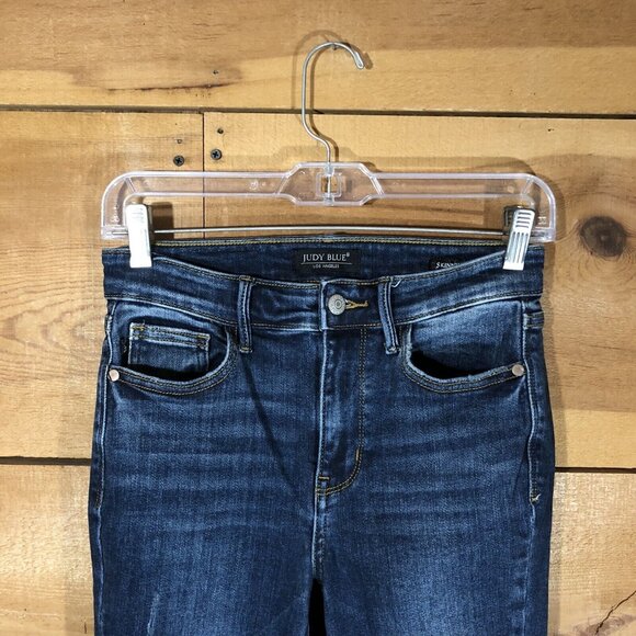 Judy Blue Skinny Fit Ankle Frayed Jeans Womens Size 3/26 Distressed Denim Blue - Picture 2 of 12